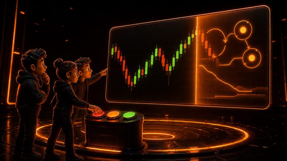 A memecoin candlestick chart dissolving into the on-chain trades underneath it.
